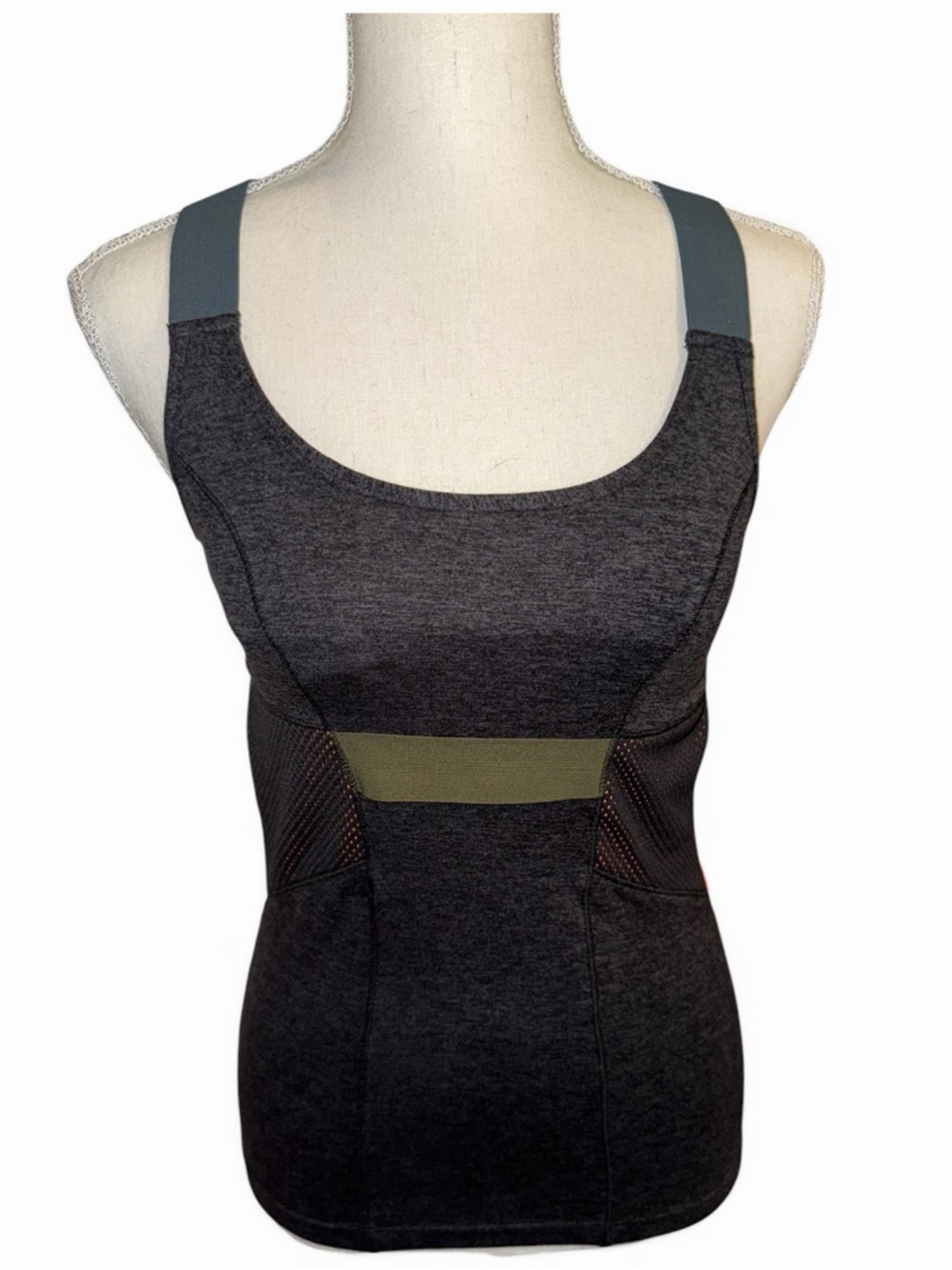 VPL Charcoal Tank with Olive Waistband and Slate Straps